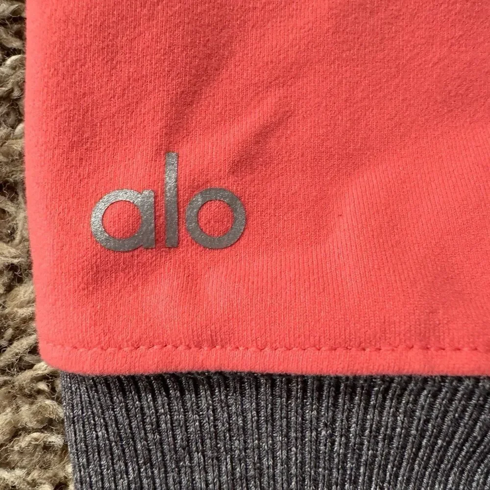 Alo Yoga Goddess Ribbed Leggings Black Coral Pink Pants Women's Size XS Workout